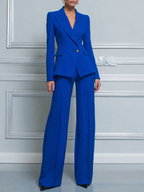 Royal Blue Tailored Wrap Blazer & Wide Leg Pants Set
