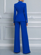 Royal Blue Tailored Wrap Blazer & Wide Leg Pants Set