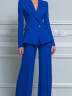 Royal Blue Tailored Wrap Blazer & Wide Leg Pants Set