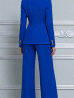 Royal Blue Tailored Wrap Blazer & Wide Leg Pants Set