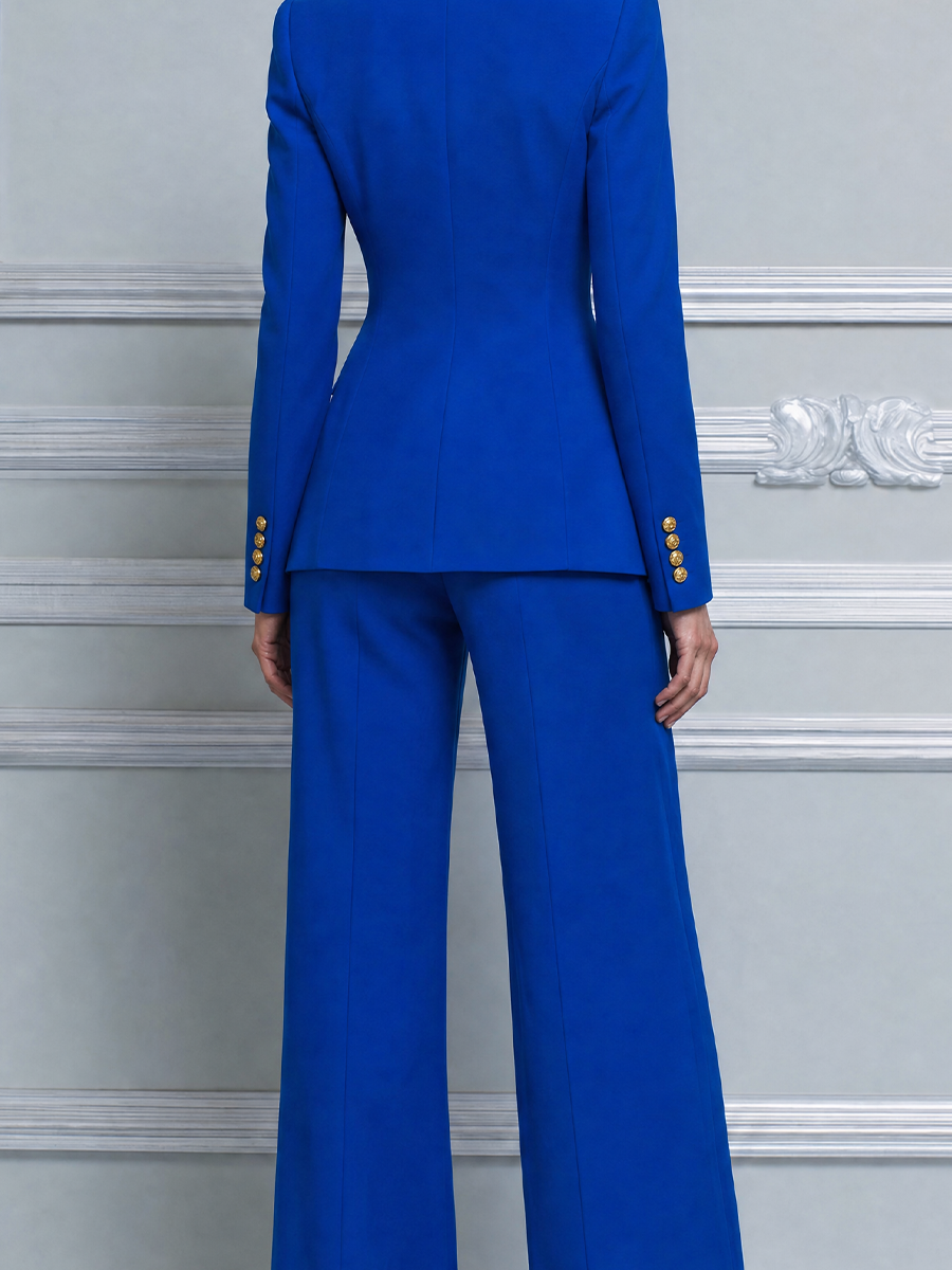 Royal Blue Tailored Wrap Blazer & Wide Leg Pants Set