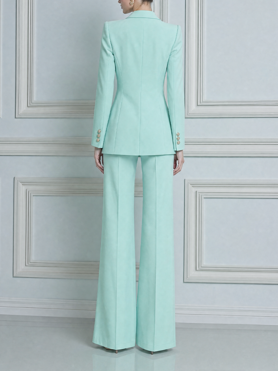 Mint Green Tailored Blazer & Wide Leg Pants Set