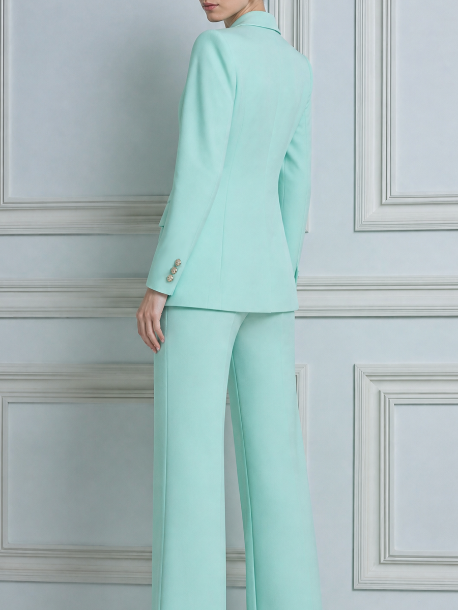 Mint Green Tailored Blazer & Wide Leg Pants Set