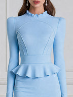 Elegant Peplum Ruffle Mermaid Midi Dress