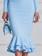 Elegant Peplum Ruffle Mermaid Midi Dress