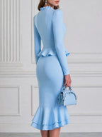 Elegant Peplum Ruffle Mermaid Midi Dress