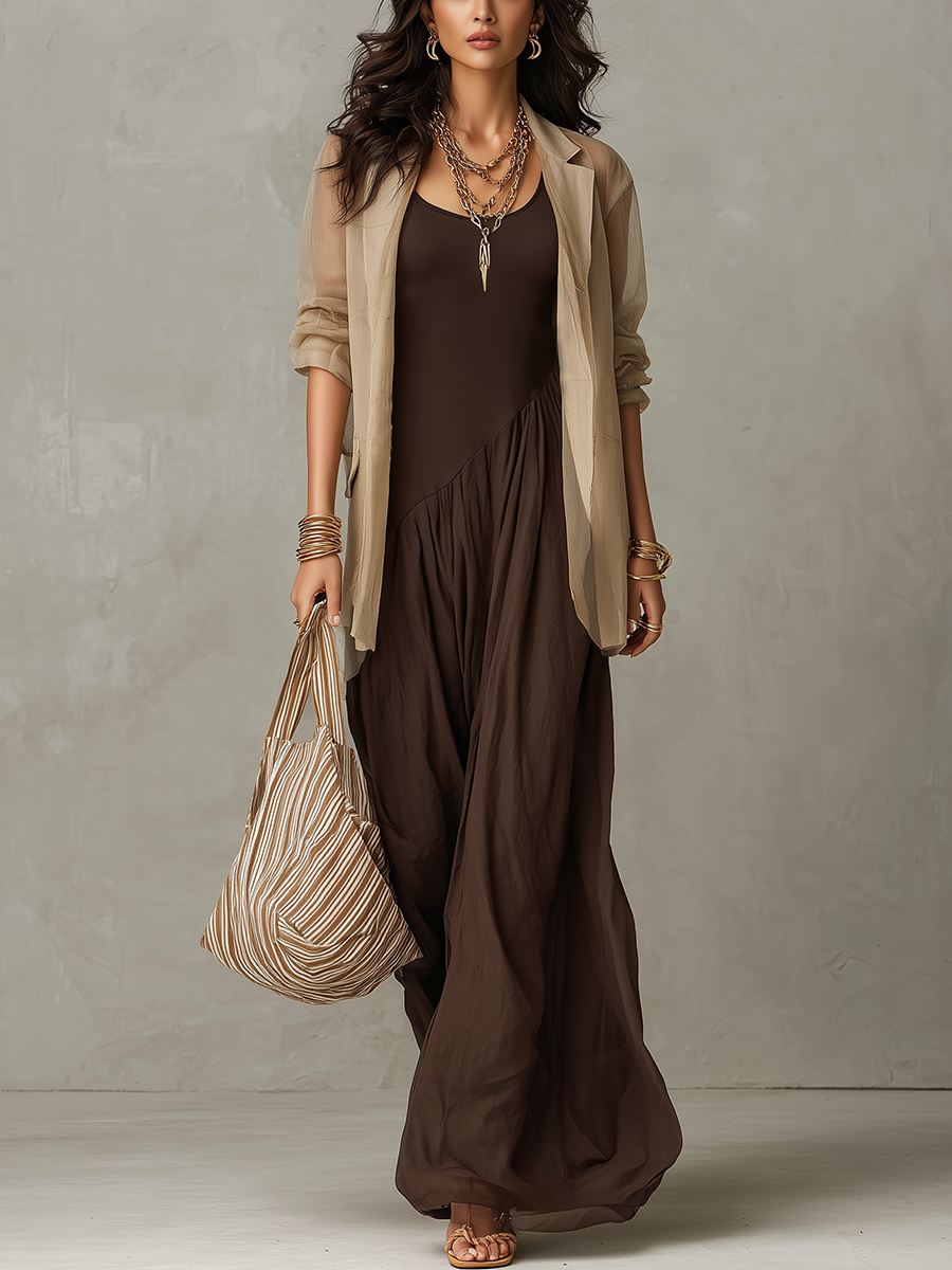 Bohemian Khaki Coat And Brown Dress Suit