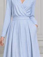 Blue Gingham Dress Preppy Wrap A-Line Midi Dress