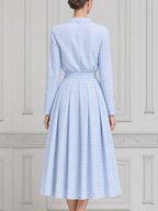Blue Gingham Dress Preppy Wrap A-Line Midi Dress