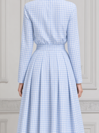 Blue Gingham Dress Preppy Wrap A-Line Midi Dress