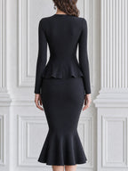 Ruffle-Trim Peplum Mermaid Midi Dress