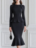 Ruffle-Trim Peplum Mermaid Midi Dress