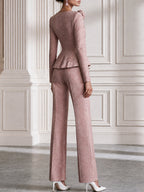 3D Rose Asymmetric Peplum Blazer & Flared Pants Set