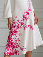 One-Shoulder Floral Print Flared Sleeve Midi Dress