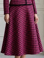 Houndstooth Tweed Fringe Trim Jacket & A-Line Midi Skirt Set