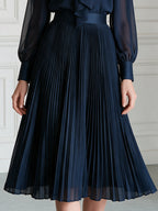 Bow-Neck Chiffon Blouse And Pleated Midi Skirt Set