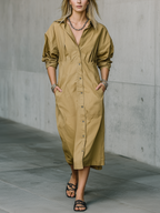 Relaxed Luxe Deep V Collared Utility Midi Dress