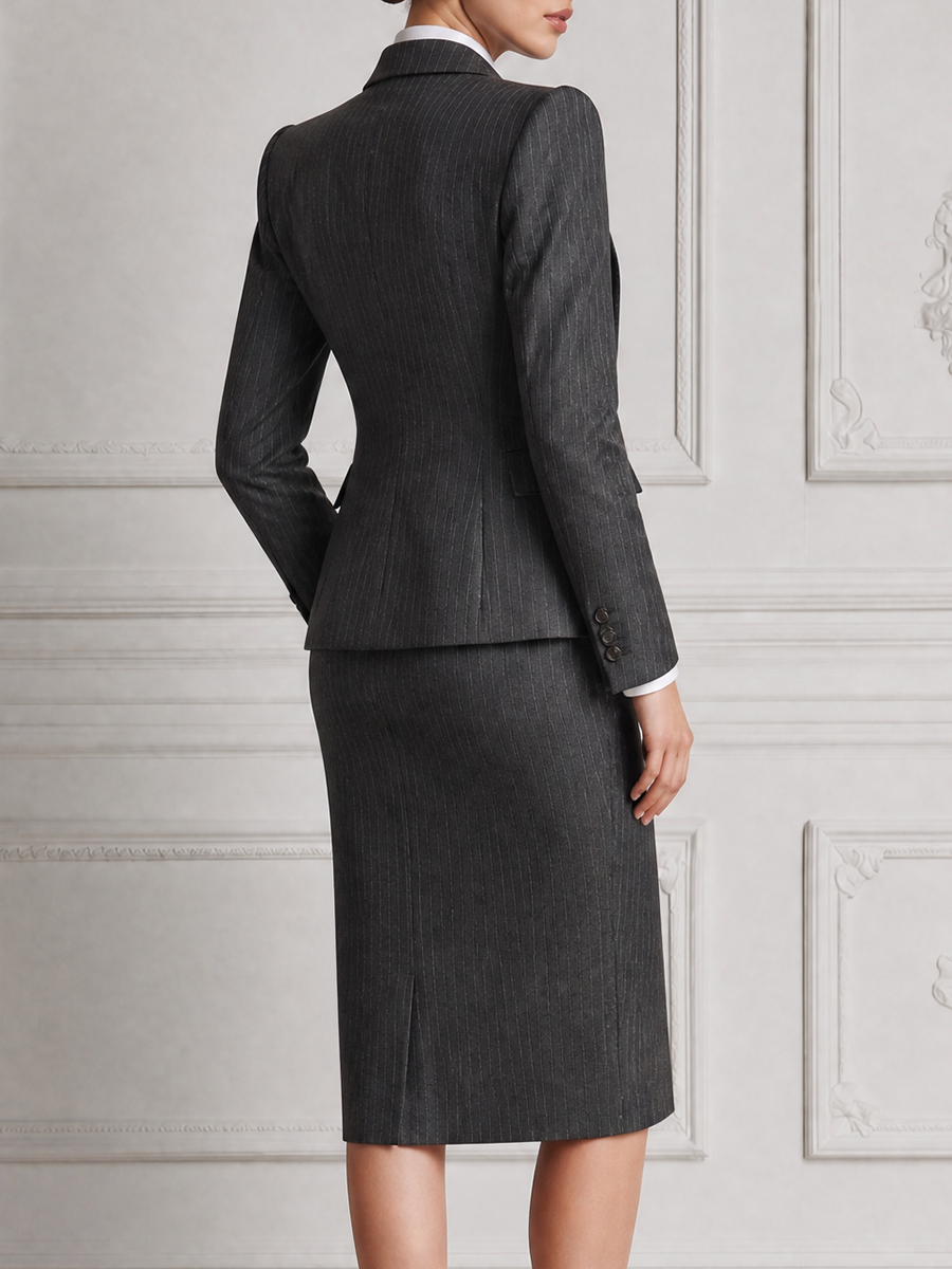 Dark Grey Pinstripe Three-Piece Suit Set