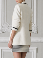 White Black Trim Blazer & Striped Mini Dress Two-Piece Set
