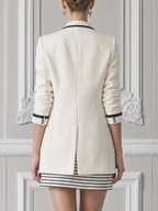 White Black Trim Blazer & Striped Mini Dress Two-Piece Set