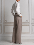Striped Double Breasted Shirt & Taupe Wide Leg Pants Two-Piece Set