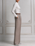 Striped Double Breasted Shirt & Taupe Wide Leg Pants Two-Piece Set