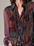Bohemian Chic Paisley Velvet Semi-Sheer Relaxed Merlot Blouse