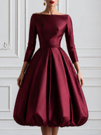 Elegant Burgundy Satin Off-Shoulder Bubble Hem Midi Dress