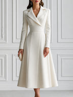 Elegant Notched Lapel Long Sleeve A-Line Midi Dress