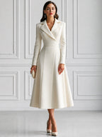 Elegant Notched Lapel Long Sleeve A-Line Midi Dress