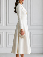 Elegant Notched Lapel Long Sleeve A-Line Midi Dress
