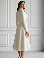 Elegant Notched Lapel Long Sleeve A-Line Midi Dress