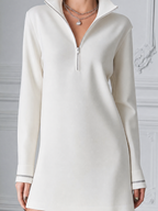 White Half Zip Stand Collar Sweatshirt