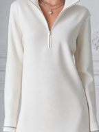 White Half Zip Stand Collar Sweatshirt