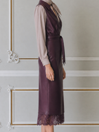 Lace Burgundy Color Block Satin Midi Dress