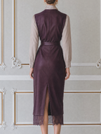 Lace Burgundy Color Block Satin Midi Dress