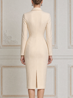 White Dress Cargo Zipper Detail Fitted Pencil Midi Dress