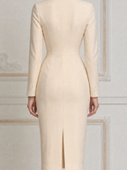 White Dress Cargo Zipper Detail Fitted Pencil Midi Dress