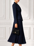 Tailored Blazer Pleated Midi Skirt Two-Piece Set