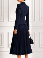Tailored Blazer Pleated Midi Skirt Two-Piece Set