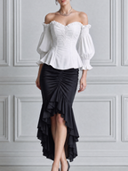 Off Shoulder Corset Top & Ruched Ruffle Mermaid Skirt Two-Piece Set