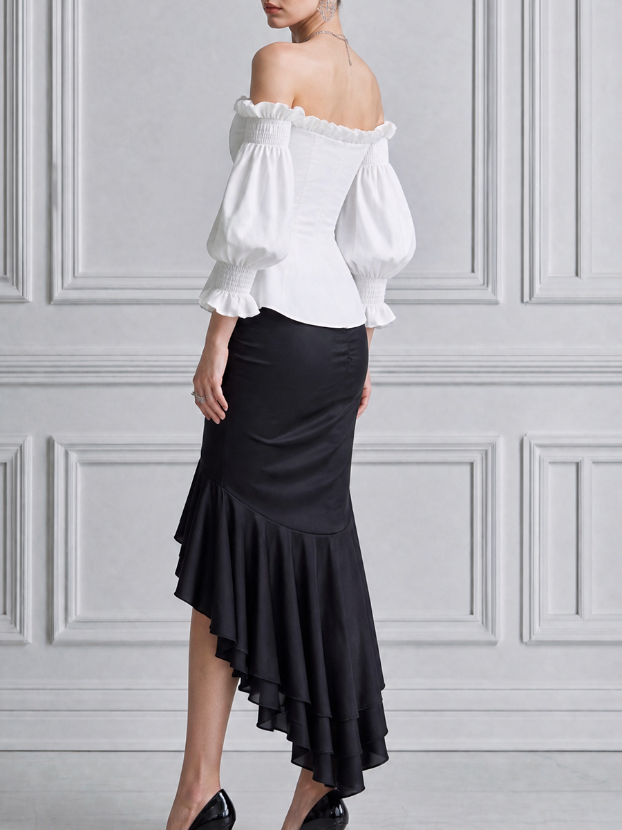 Off Shoulder Corset Top & Ruched Ruffle Mermaid Skirt Two-Piece Set