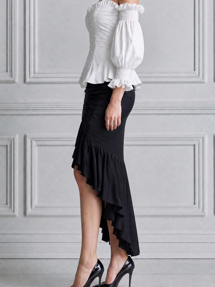 Off Shoulder Corset Top & Ruched Ruffle Mermaid Skirt Two-Piece Set