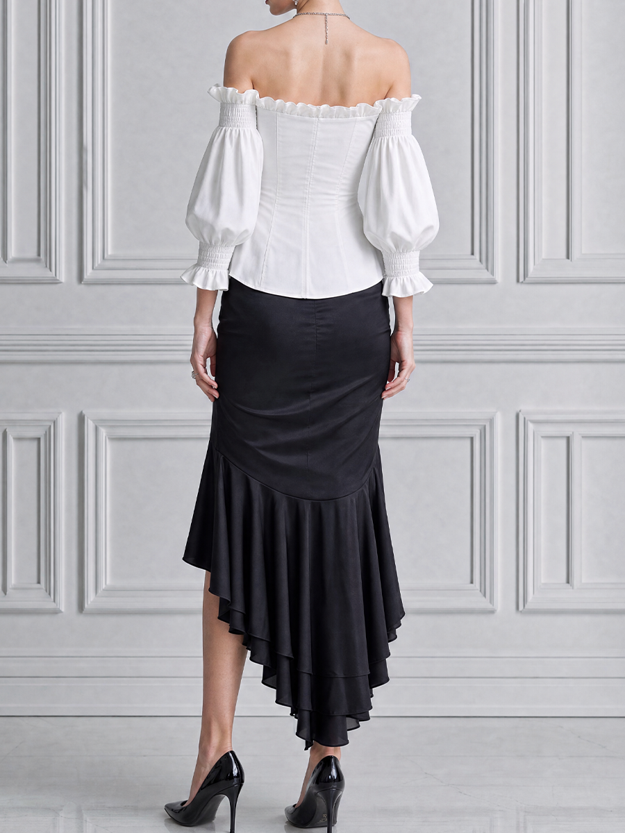 Off Shoulder Corset Top & Ruched Ruffle Mermaid Skirt Two-Piece Set