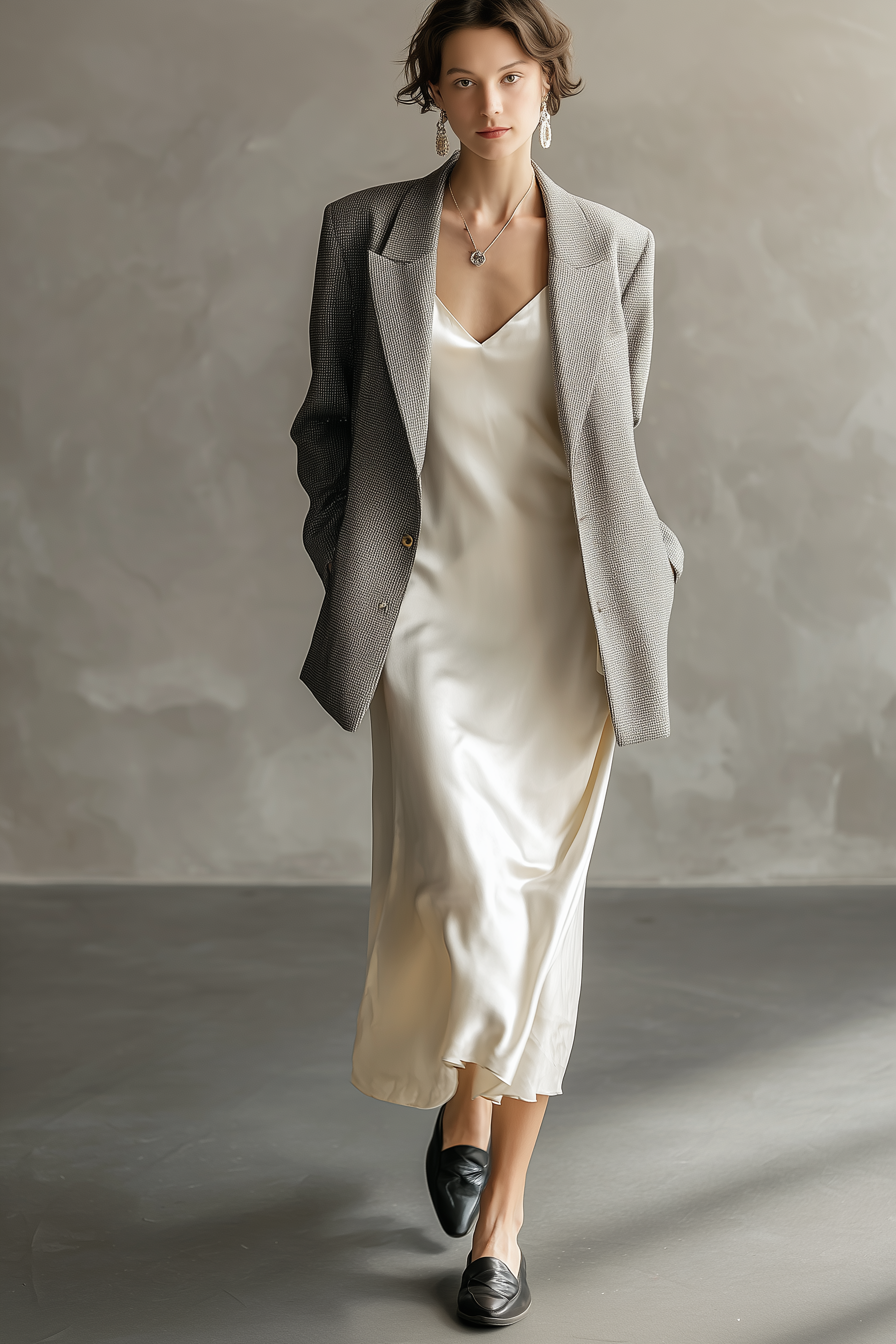 Quiet Luxury Linen Blend Oversized-Fit Grey Tailored Blazer