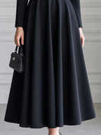 Elegant Stand Collar Zip-Front Fit-and-Flare Midi Dress