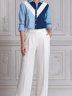 Blue White Colorblock Shirt & Wide Leg Pants Set