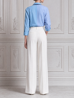 Blue White Colorblock Shirt & Wide Leg Pants Set