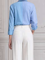 Blue White Colorblock Shirt & Wide Leg Pants Set