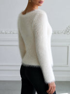 Fluffy Fuzzy Knit Sweater Long Sleeve Round Neck Pullover